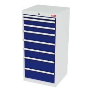 STIER Schubladenschrank mit 8 Schubladen BxTxH 600x575x1220 mm lichtgrau/enzianblau STIER Schubladenschrank mit 8 Schubladen BxTxH 600x575x1220 mm lichtgrau/enzianblau