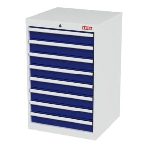 STIER Schubladenschrank mit 8 Schubladen BxTxH 600x575x920 mm lichtgrau/enzianblau STIER Schubladenschrank mit 8 Schubladen BxTxH 600x575x920 mm lichtgrau/enzianblau
