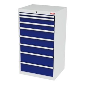 STIER Schubladenschrank mit 8 Schubladen BxTxH 700x575x1220 mm lichtgrau/enzianblau STIER Schubladenschrank mit 8 Schubladen BxTxH 700x575x1220 mm lichtgrau/enzianblau