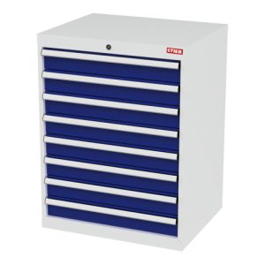 STIER Schubladenschrank mit 8 Schubladen BxTxH 700x575x920 mm lichtgrau/enzianblau STIER Schubladenschrank mit 8 Schubladen BxTxH 700x575x920 mm lichtgrau/enzianblau