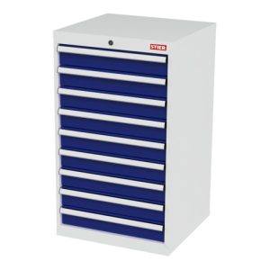 STIER Schubladenschrank mit 9 Schubladen BxTxH 600x575x1020 mm lichtgrau/enzianblau STIER Schubladenschrank mit 9 Schubladen BxTxH 600x575x1020 mm lichtgrau/enzianblau