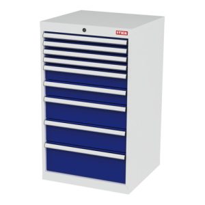 STIER Schubladenschrank mit 9 Schubladen BxTxH 600x575x1020 mm lichtgrau/enzianblau STIER Schubladenschrank mit 9 Schubladen BxTxH 600x575x1020 mm lichtgrau/enzianblau