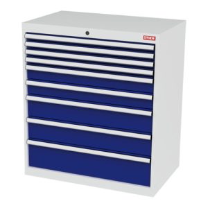 STIER Schubladenschrank mit 9 Schubladen BxTxH 900x575x1020 mm lichtgrau/enzianblau STIER Schubladenschrank mit 9 Schubladen BxTxH 900x575x1020 mm lichtgrau/enzianblau