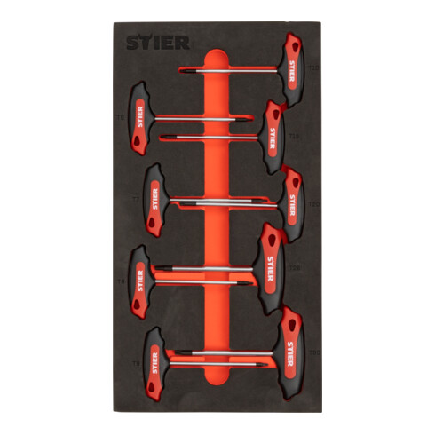STIER T-Griff-Schraubendreher-Satz Torx TX6 - TX30 mm 9-teilig in Weichschaumeinlage (EVA)