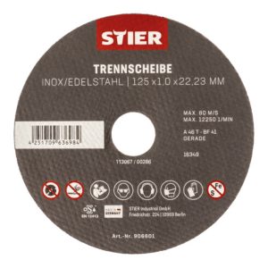 STIER Trennscheibe Edelstahl 125 x 1,0 x 22,23 mm, Form gerade STIER Trennscheibe Edelstahl 125 x 1,0 x 22,23 mm, Form gerade