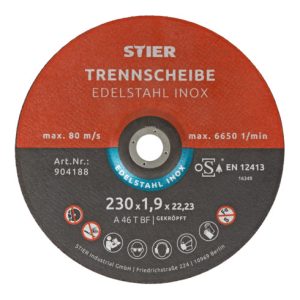 STIER Trennscheibe / Flexscheibe 230 x 1,9 x 22,23 mm gekröpft Inox / Edelstahl STIER Trennscheibe / Flexscheibe 230 x 1,9 x 22,23 mm gekröpft Inox / Edelstahl