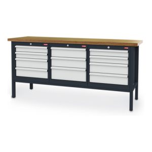 STIER Werkbank mit 11 Schubladen BxTxH 2000x600x960 mm RAL 7016 / RAL 7035 STIER Werkbank mit 11 Schubladen BxTxH 2000x600x960 mm RAL 7016 / RAL 7035