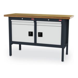 STIER Werkbank mit 2 Schubladen und 2 Türen BxTxH 1500x600x960 mm RAL 7016 / RAL 7035 STIER Werkbank mit 2 Schubladen und 2 Türen BxTxH 1500x600x960 mm RAL 7016 / RAL 7035