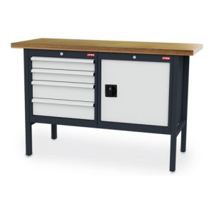 STIER Werkbank mit 4 Schubladen und 1 Tür BxTxH 1500x600x960 mm RAL 7016 / RAL 7035 STIER Werkbank mit 4 Schubladen und 1 Tür BxTxH 1500x600x960 mm RAL 7016 / RAL 7035