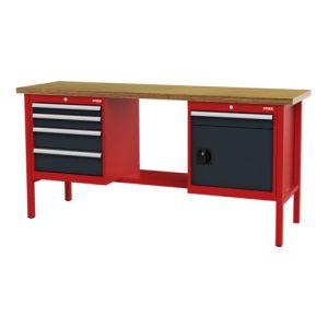 STIER Werkbank mit 5 Schubladen und 1 Tür BxTxH 2000x600x960 mm RAL 3020 / RAL 7016 STIER Werkbank mit 5 Schubladen und 1 Tür BxTxH 2000x600x960 mm RAL 3020 / RAL 7016
