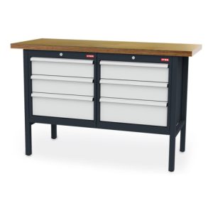 STIER Werkbank mit 6 Schubladen BxTxH 1500x600x960 mm RAL 7016 / RAL 7035 STIER Werkbank mit 6 Schubladen BxTxH 1500x600x960 mm RAL 7016 / RAL 7035