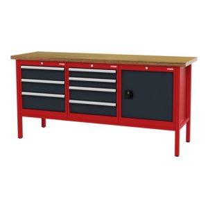 STIER Werkbank mit 7 Schubladen und 1 Tür BxTxH 2000x600x960 mm RAL 3020 / RAL 7016 STIER Werkbank mit 7 Schubladen und 1 Tür BxTxH 2000x600x960 mm RAL 3020 / RAL 7016