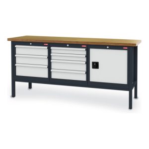 STIER Werkbank mit 7 Schubladen und 1 Tür BxTxH 2000x600x960 mm RAL 7016 / RAL 7035 STIER Werkbank mit 7 Schubladen und 1 Tür BxTxH 2000x600x960 mm RAL 7016 / RAL 7035