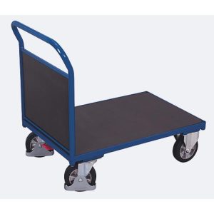 Stirnwandwagen, Stahl/Siebdruckplatte, Enzianblau/Dunkelbraun, L 1025 x B 700 mm, Vollgummi-Rollen mit EasySTOP, bis 1000 kg Stirnwandwagen, Stahl/Siebdruckplatte, Enzianblau/Dunkelbraun, L 1025 x B 700 mm, Vollgummi-Rollen mit EasySTOP, bis 1000 kg