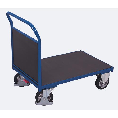 Stirnwandwagen, Stahl/Siebdruckplatte, Enzianblau/Dunkelbraun, L 1025 x B 700 mm, Vollgummi-Rollen mit EasySTOP, bis 1000 kg
