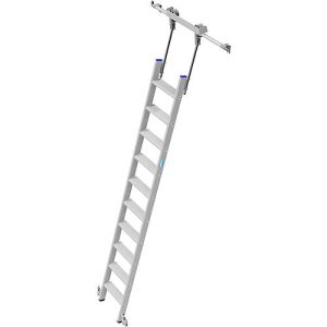 Stufen-Regalleiter, aluminium, fahrbar, 10 Stufen Stufen-Regalleiter, aluminium, fahrbar, 10 Stufen
