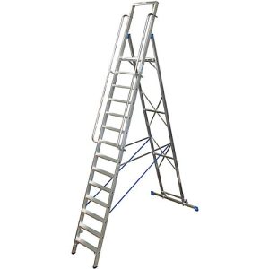 Stufenstehleiter, mit großer Plattform, Aluminium, mit 14 Stufen Stufenstehleiter, mit großer Plattform, Aluminium, mit 14 Stufen