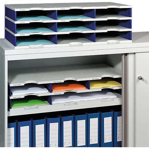 styro® Sortierstation styrodoc Standard, DIN C4, 3 Etagen/3-reihig/9 Fächer, grau/blau