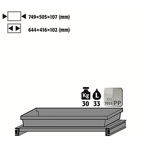 Tablarauszug Abz für asecos Chemikalienschränke der CS und CX Serie, Stahlblech/Polypropylen, lichtgrau, B 749 x T 505 x H 107 mm, 22 l, bis 30 kg