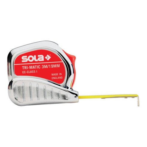 Taschenrollbandmaß TRI-MATIC L.10m B.25mm mm/cm EG 1 Ku.Stopptaste SOLA