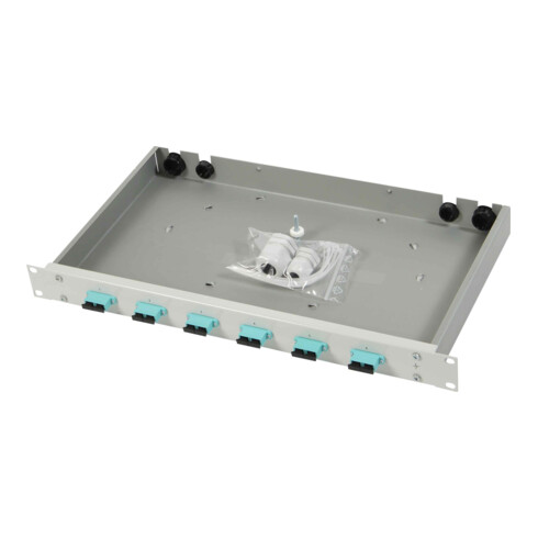 Telegärtner Spleißbox mit Kupplungen 12SCD PhBz türkis1HE TNSB-Be-12SCD-OM3