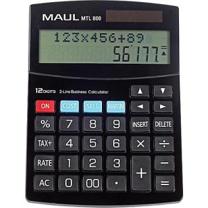 Tischrechner MAUL MTL800, 12 Stellen, 2 Zeilen, kaufmännische Funktionen, Solar- & Batteriebetrieb, B 140 x T 190 x H 30 mm, schwarz Tischrechner MAUL MTL800, 12 Stellen, 2 Zeilen, kaufmännische Funktionen, Solar- & Batteriebetrieb, B 140 x T 190 x H 30 mm, schwarz