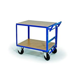 Tischwagen, 2 Ladeflächen, Totmannbremse, Tragkraft 600 kg, 1200 x 800 mm