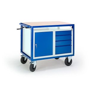 Tischwagen höhenverstellbar, 1090 x 700 mm, mit Stahl – und Schubladenschrank, Tragkraft 400 kg Tischwagen höhenverstellbar, 1090 x 700 mm, mit Stahl – und Schubladenschrank, Tragkraft 400 kg