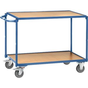 Tischwagen, leicht, 2 Etagen, L 850 x B 500 mm, bis 300 kg, Stahl/Holz, blau Tischwagen, leicht, 2 Etagen, L 850 x B 500 mm, bis 300 kg, Stahl/Holz, blau