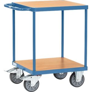 Tischwagen, schwer, 2 Etagen, L 600 x B 600 mm, bis 500 kg, Stahl/Holz, blau Tischwagen, schwer, 2 Etagen, L 600 x B 600 mm, bis 500 kg, Stahl/Holz, blau
