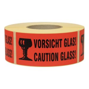 TransPak Warnetiketten 145×70 mm aus Papier mit Aufdruck “Caution Glas“