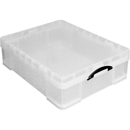Transportbox Really Useful Box, Volumen 70 l, L 810 x B 620 x H 225 mm, stapelbar, mit Deckel & Klappgriffen, Recycling-PP, transparent