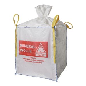 Transportsack Big Bag L.900mm B.900mm H.1100mm Trgf.150kg Aufdruck:Mineralwolle Transportsack Big Bag L.900mm B.900mm H.1100mm Trgf.150kg Aufdruck:Mineralwolle