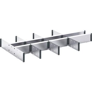 Trennwände Bott verso, Fronthöhe Schub 100/125 mm, B 1050 x T 550 x H 77 mm, Stahlblech, Grau Trennwände Bott verso, Fronthöhe Schub 100/125 mm, B 1050 x T 550 x H 77 mm, Stahlblech, Grau