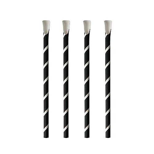 Trinkhalme Papstar Stripes, mit Löffel, Einweg, L 200 x Ø 8 mm, aus FSC®-zertifiziertem Papier, schwarz-weiß, 100 Stück
