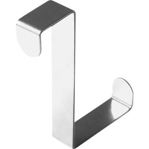 Türgarderobenhaken, zum Einhängen an Türen mit Falzstärke 20 & 40 mm, B 76 x T 60 x H 12 mm, rostfreier Edelstahl, silber, 6 Stück Türgarderobenhaken, zum Einhängen an Türen mit Falzstärke 20 & 40 mm, B 76 x T 60 x H 12 mm, rostfreier Edelstahl, silber, 6 Stück