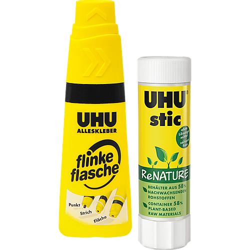UHU Kleber-Sparset, 1x Klebestift 8,2 g, 1x Alleskleber Flinke Flasche 35 g, lösungsmittelfrei