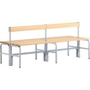 Umkleidebank, Stahlrohr/Holz, doppelt, mit Rückenteil, 1500 mm breit, weißalu Umkleidebank, Stahlrohr/Holz, doppelt, mit Rückenteil, 1500 mm breit, weißalu