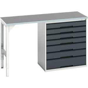 Unterbauwerkbank Bott verso, Linoleum-Platte, 7 Schubladen, B 1500 x T 600 x H 930 mm, Lichtgrau / Anthrazitgrau Unterbauwerkbank Bott verso, Linoleum-Platte, 7 Schubladen, B 1500 x T 600 x H 930 mm, Lichtgrau / Anthrazitgrau