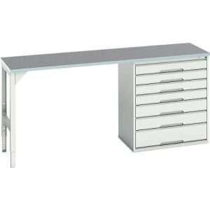 Unterbauwerkbank Bott verso, Linoleum-Platte, 7 Schubladen, B 2000 x T 600 x H 930 mm, Lichtgrau Unterbauwerkbank Bott verso, Linoleum-Platte, 7 Schubladen, B 2000 x T 600 x H 930 mm, Lichtgrau