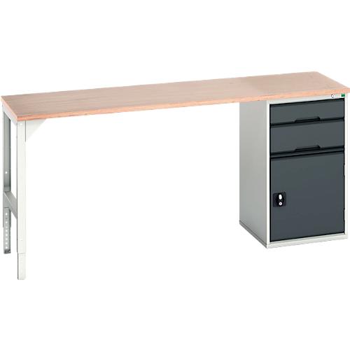 Unterbauwerkbank Bott verso, Multiplex-Platte, 2 Schubladen, 1 Tür, 1 Ablageboden, B 2000 x T 600 x H 930 mm, Lichtgrau / Anthrazitgrau