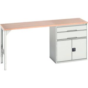 Unterbauwerkbank Bott verso, Multiplex-Platte, 2 Schubladen, 1 Tür, 1 Ablageboden, B 2000 x T 600 x H 930 mm, Lichtgrau Unterbauwerkbank Bott verso, Multiplex-Platte, 2 Schubladen, 1 Tür, 1 Ablageboden, B 2000 x T 600 x H 930 mm, Lichtgrau