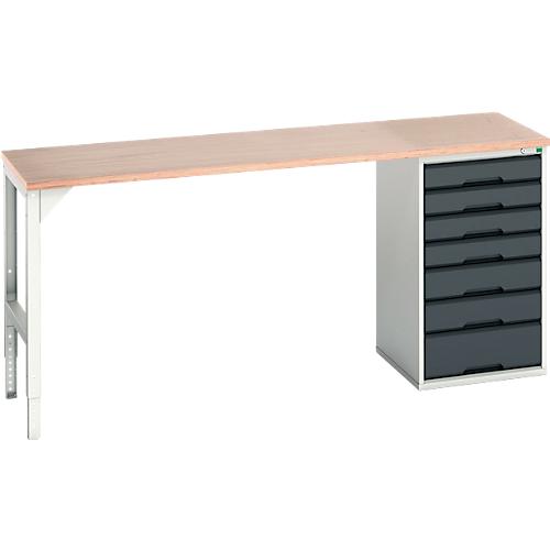 Unterbauwerkbank Bott verso, Multiplex-Platte, 7 Schubladen, B 2000 x T 600 x H 930 mm, Lichtgrau / Anthrazitgrau