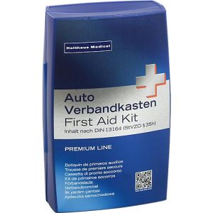 Verbandkasten Premium, für das Auto, Inhalt nach DIN 13 164, temperaturbeständig von -20 bis +130°, B 160 x T 70 x H 250 mm, Polypropylen, blau Verbandkasten Premium, für das Auto, Inhalt nach DIN 13 164, temperaturbeständig von -20 bis +130°, B 160 x T 70 x H 250 mm, Polypropylen, blau