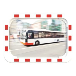 Verkehrsspiegel H400xB600mm Kunststoff,rot/weiß 15m
