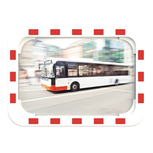 Verkehrsspiegel H400xB600mm Kunststoff,rot/weiß 15m