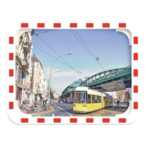 Verkehrsspiegel H800xB1000mm Kunststoff,rot/weiß 27m