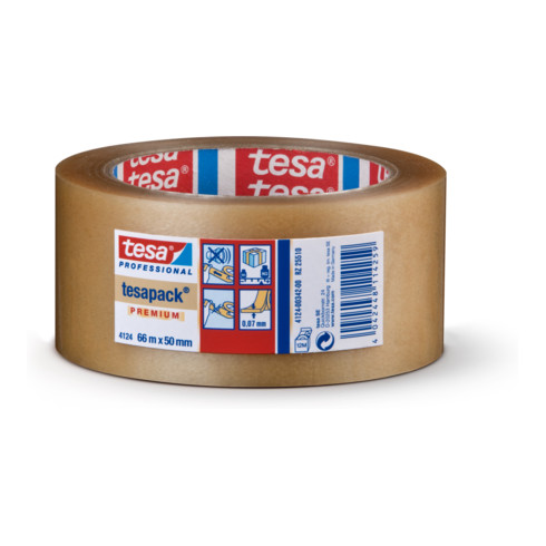 Verpackungsklebeband tesapack 4124 transparent PVC-Film Rolle 66mx50mm