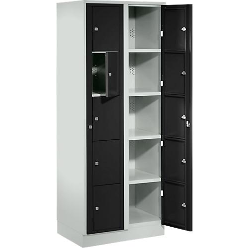 Verteilerschrank, mit Zentraltür, Abteilbreite innen 350 mm, Breite 700 mm, 10 Fächer, tiefschwarz
