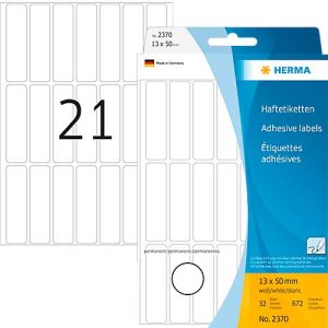 Vielzwecketiketten Herma, 13 x 50 mm, selbstklebend, permanent, matt, 672 Stück, weiß Vielzwecketiketten Herma, 13 x 50 mm, selbstklebend, permanent, matt, 672 Stück, weiß
